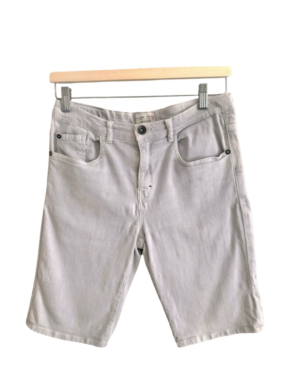 ZARA Kids Grey Denim Long Shorts Adjustable Waist Cotton Stretch 5 Pocket 13/14Y